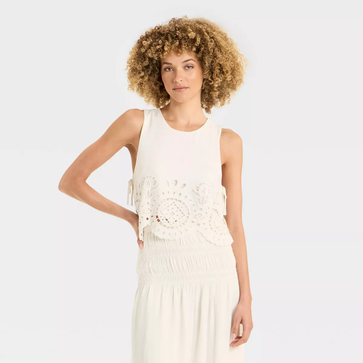 Women's Embroidered Eyelet Side-Tie Tank Top - Future Collective Off-White M | Target