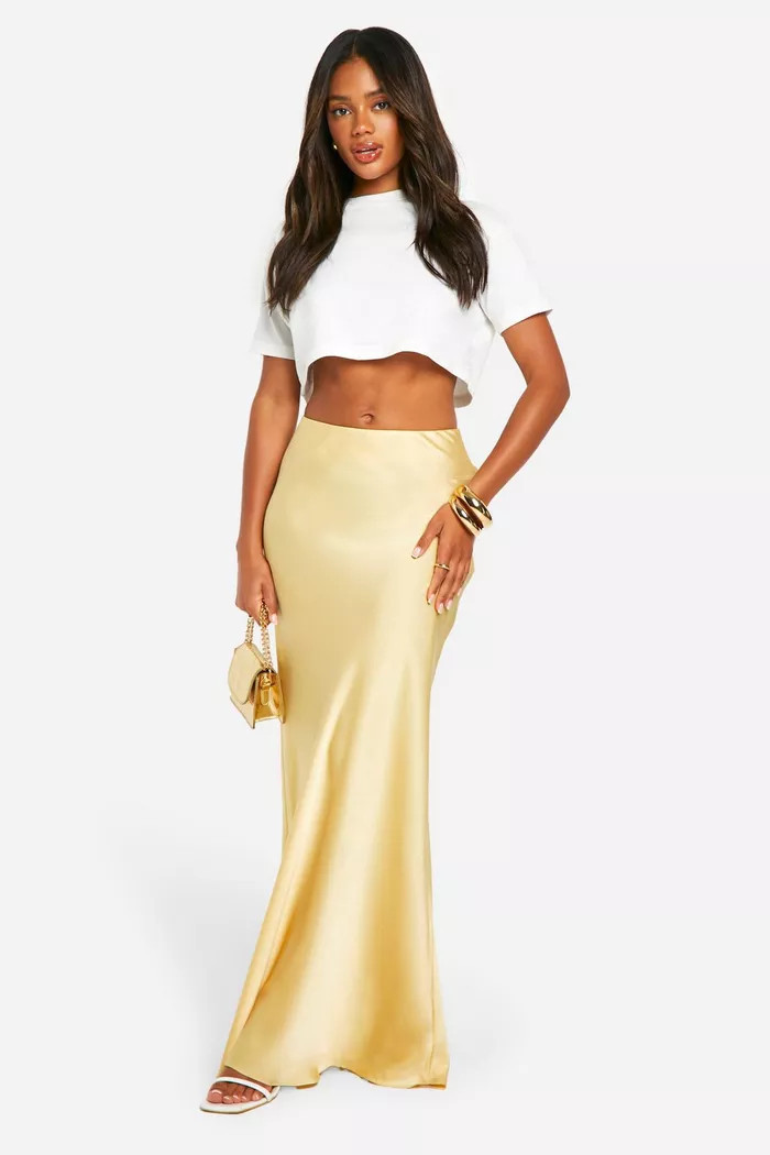 Fluid Butter Heavy Satin Maxi Skirt | boohoo (US & Canada)