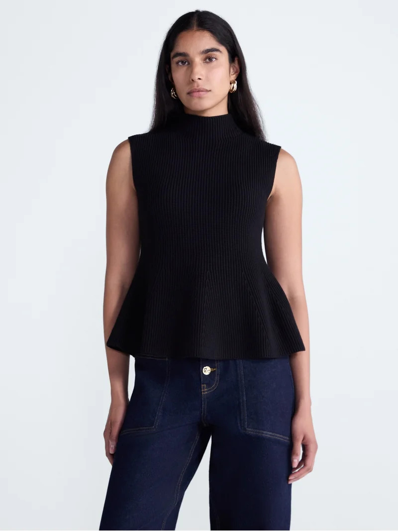 Scoop Women's and Women's Plus Sleeveless Mock Neck Peplum Sweater Tank, Sizes XS-4X | Walmart (US)
