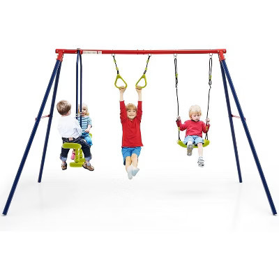 Costway Swing Sets for Backyard, Outdoor 3 in 1 A-Frame Heavy Duty Metal Stand for Kids and Adults | Target