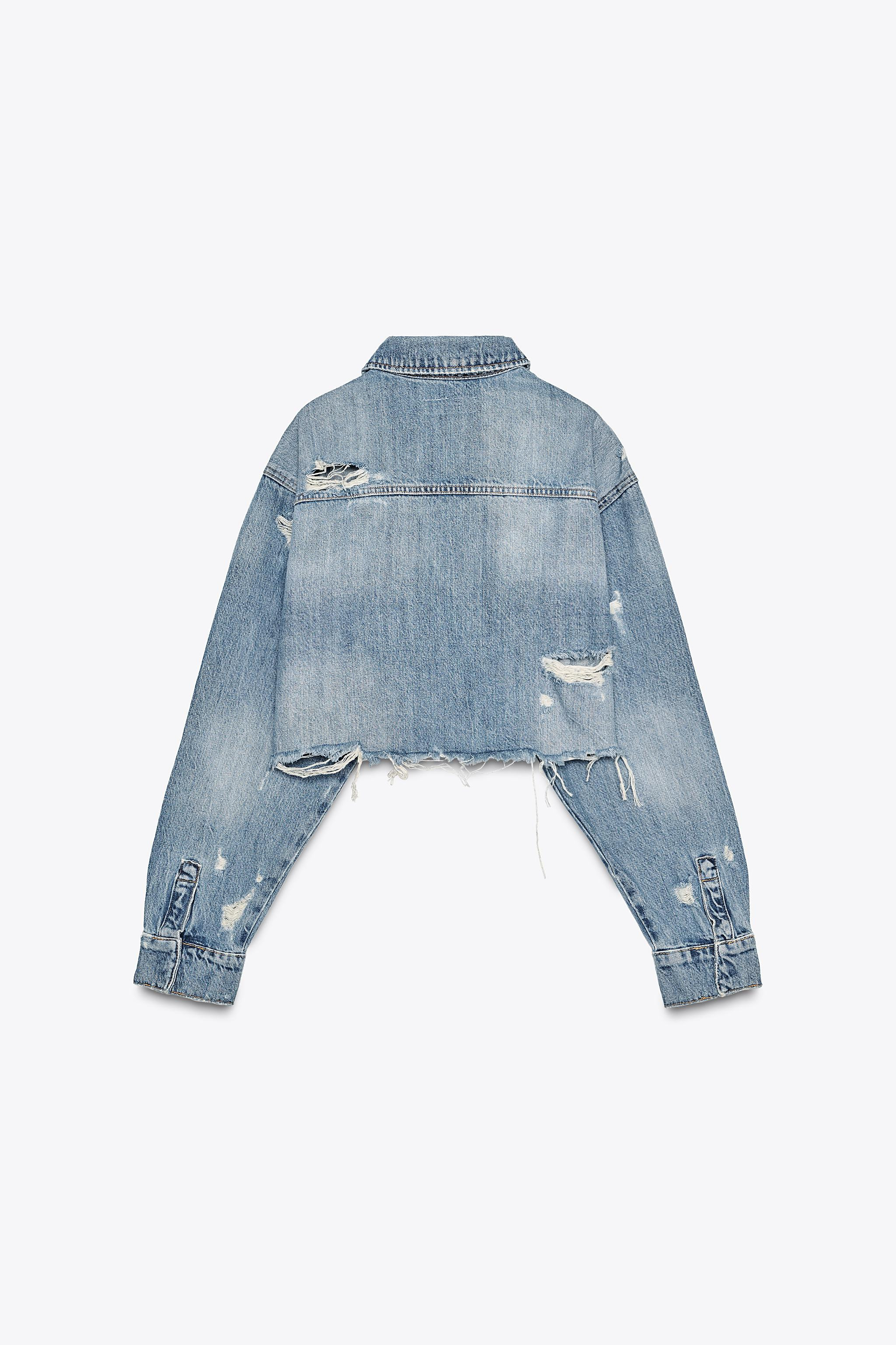 TRF CROPPED RIPPED DENIM OVERSHIRT | Zara US