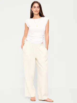 High-Waisted Linen-Blend Super Wide-Leg Pants | Old Navy (US)