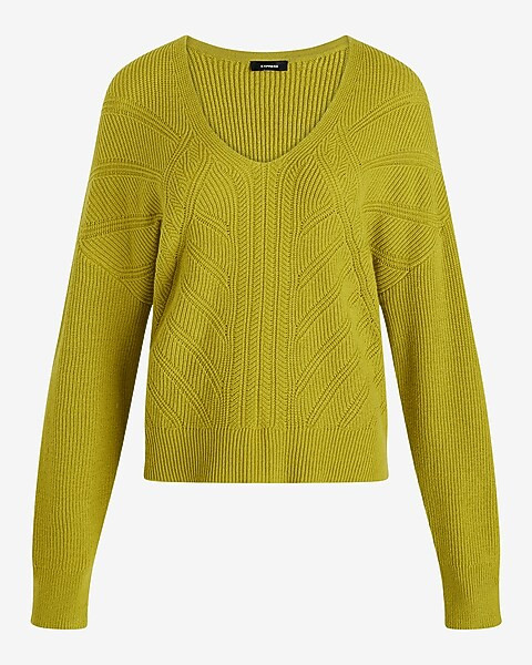 Relaxed Stitched V-neck Long Sleeve Sweater | Express