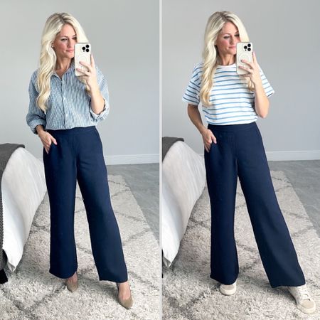 Old Navy workwear featuring high waisted soft spun fabric, wide leg pants in Navy. More colors and tall/petite lengths available. I’m wearing the petite length (I’m 5’1). Dress these pants up for a day at the office or dress them down for the classroom. SO soft and comfy to wear all day! 

#LTKworkwear #LTKunder50 #LTKFind