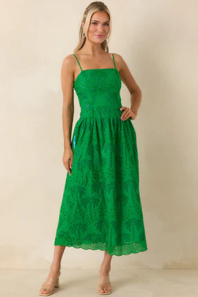 This Is It Green Cotton Eyelet Sleeveless Midi Dress | Red Dress