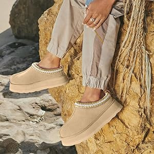 Platform Slippers Mini Boots for Women Fleece Lined Boots Platform Boots Anti-Slip Snow Platform ... | Amazon (US)