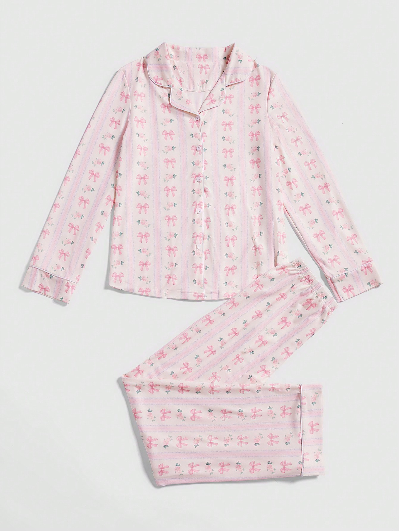 ROMWE Kawaii Allover Print Button Front PJ Set | SHEIN