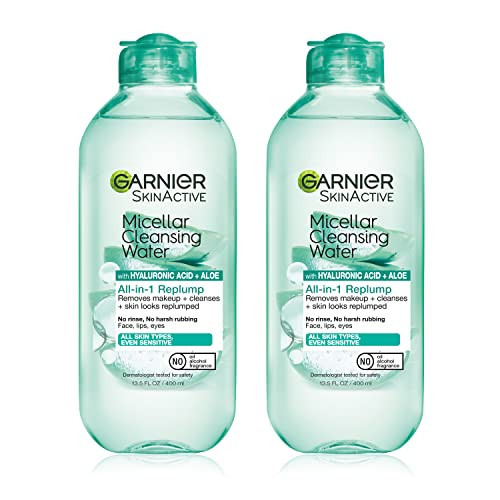 Garnier Micellar Water with Hyaluronic Acid, Facial Cleanser & Makeup Remover, Hydrating and Plumping, For All Skin Types, Vegan, Cruelty Free, 13.5 Fl Oz (400mL), 2 Count | Amazon (US)