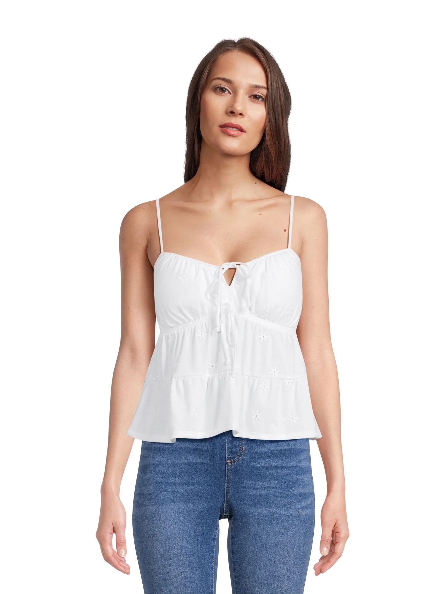 No Boundaries Knit Eyelet Tank Top, Women's and Women's Plus | Walmart (US)