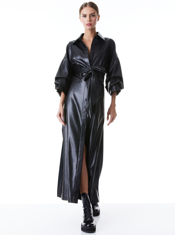 TANIKA VEGAN LEATHER BUTTON FRONT MAXI DRESS | Alice + Olivia