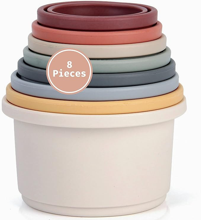 Stacking Cups - Toddler Toys, Modern Design with Numbers, Patterns, Pastel Colors - Montessori To... | Amazon (US)