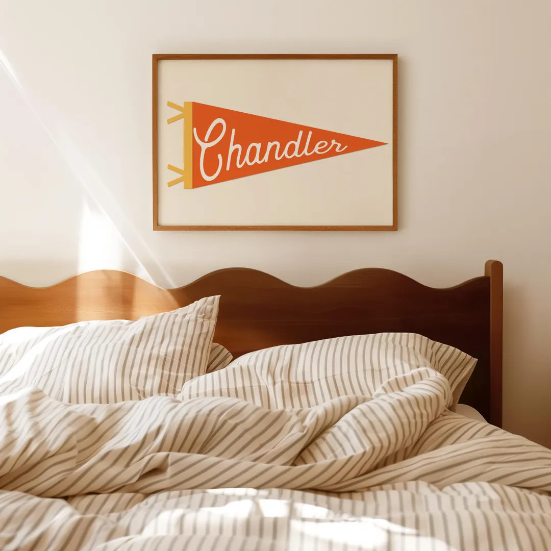 Custom Name Pennant Print Personalized Kids Decor Vintage Flag Print Name Pennant Boys Room Wall ... | Etsy (US)