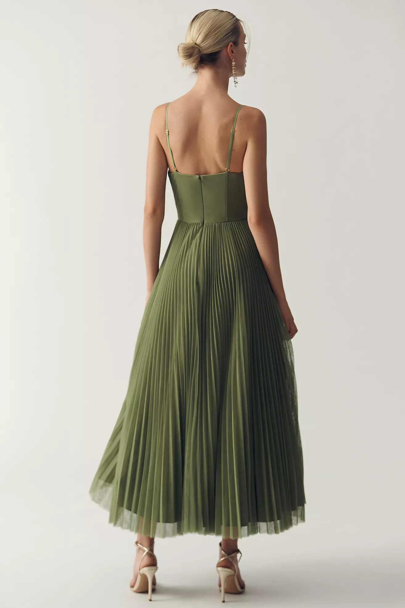 Hutch Amara Corset Pleated Tulle Fit & Flare Midi Dress | Anthropologie (US)