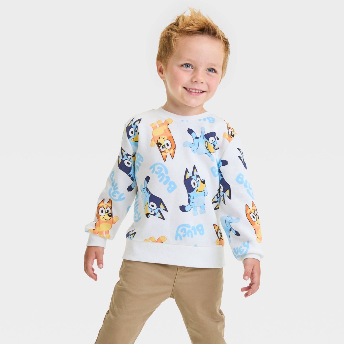 Toddler Boys' Bluey Printed Pullover Sweatshirt - Cream | Target