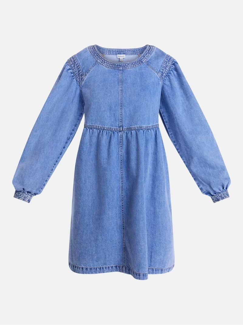 Scenario Women's Denim Empire Mini Dress with Long Sleeves, Sizes XS-XXXL | Walmart (US)