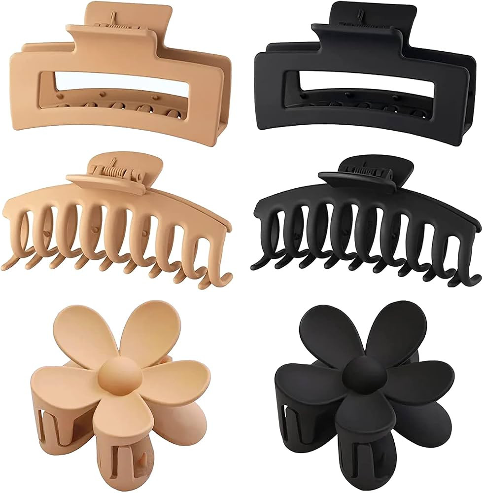 6 Pack Large Hair Claw Clips for Thick Thin Hair, 3 Styles Hair Claw Clips for Women Girls, 2 Flo... | Amazon (US)