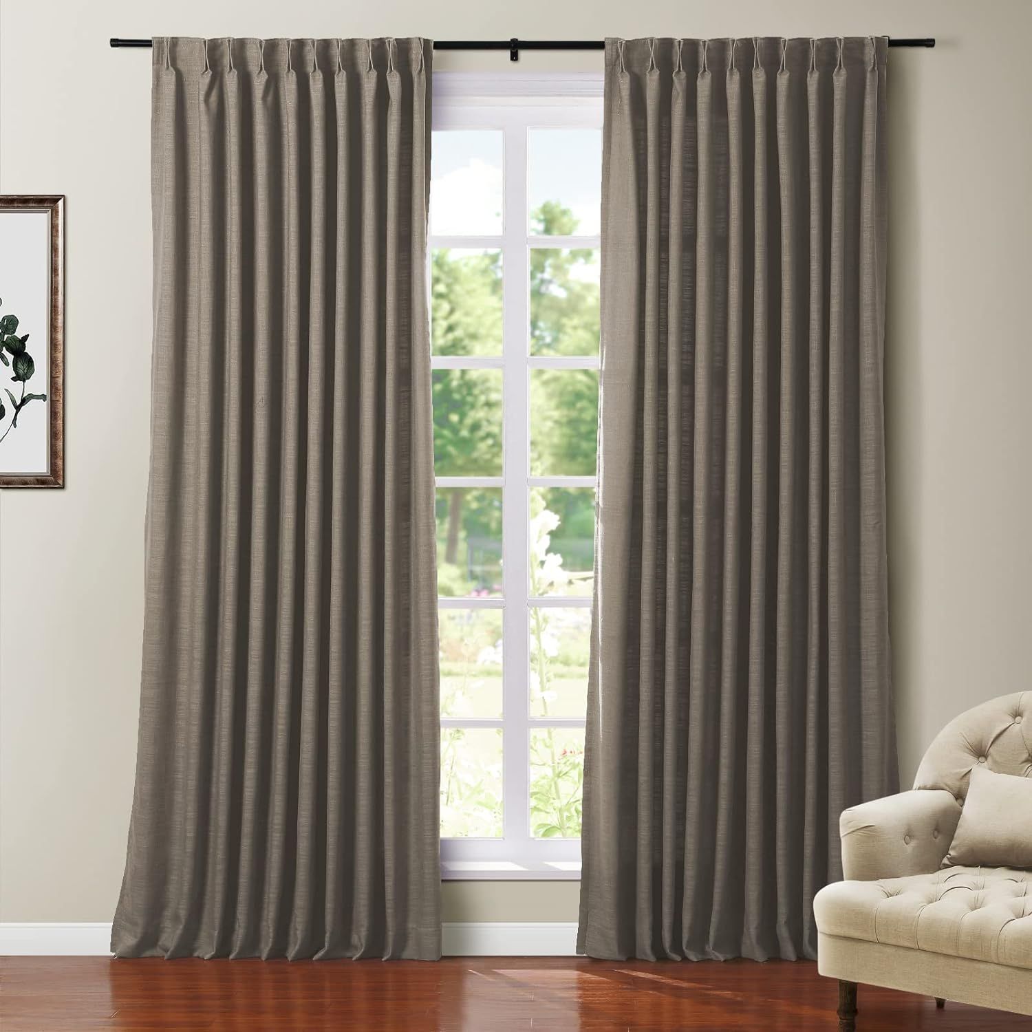 TWOPAGES Medium Gray Linen Blend 108 Inches Long Blackout Curtain for Bedroom Kids Room Linen Ble... | Amazon (US)