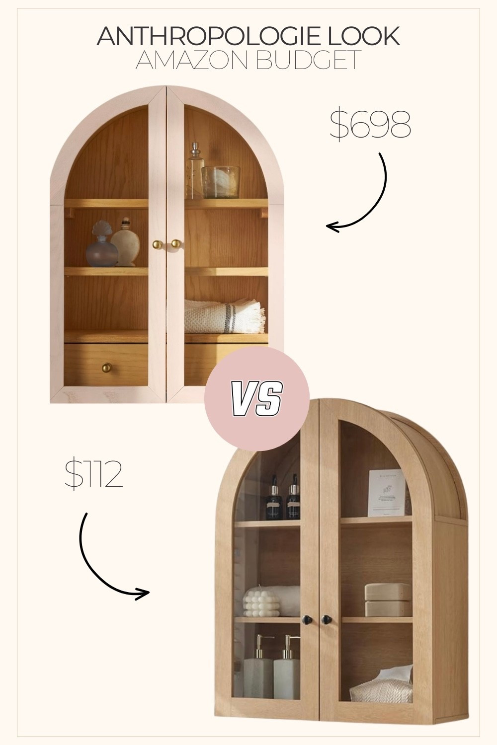 Anthropologie Fern Cabinet Dupe | Amazon Arched Wall Cabinet Under $120!! 

THE DUPE OF THE CENTURY! ✨
I found the iconic Anthropologie Fern look on an Amazon budget.

$698 < $112
Same arched silhouette, same high end organic modern vibe, but over $500 cheaper. Perfect for your bathroom, coffee bar, or entryway. Run, don't walk—these always sell out! #LTKHome #AmazonFinds #AnthroDupe #HomeDecor #BudgetStyle

#LTKHome