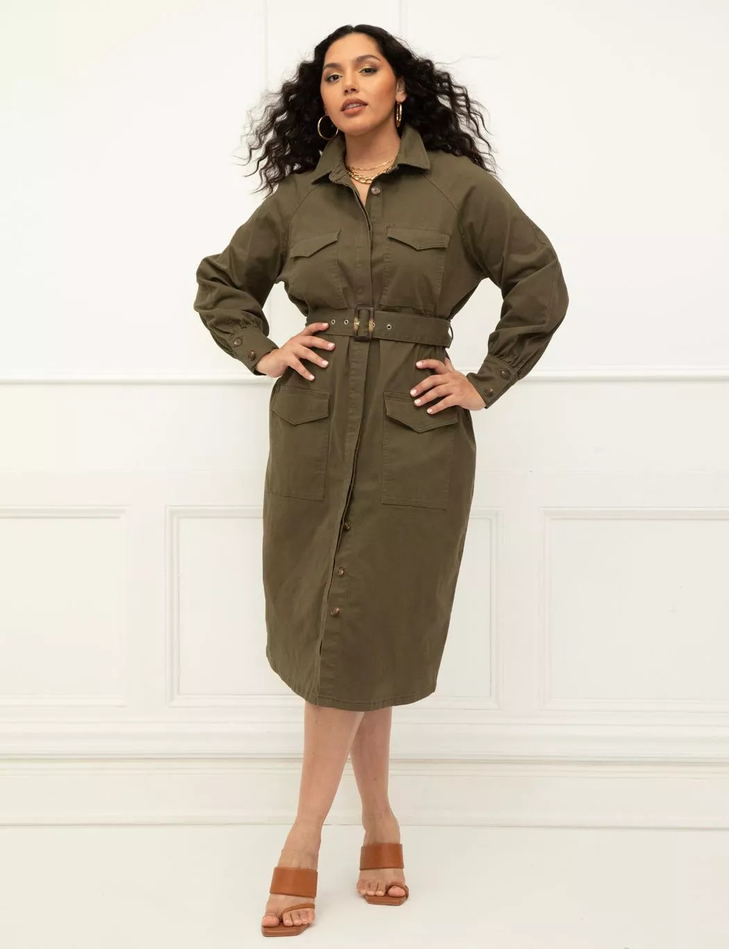 ELOQUII Elements Utility Shirt Dress | Eloquii