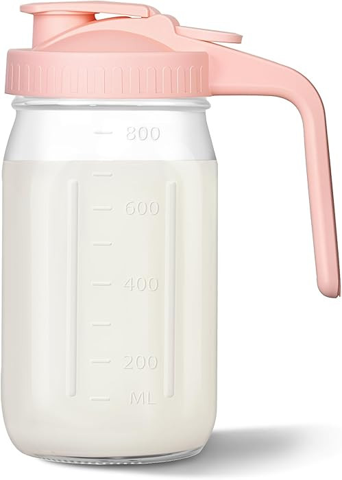 Mason Jar Pitcher, 32 oz Glass Milk Pitcher, Wide Mouth & Leakproof Glass Pitcher with Lid for mi... | Amazon (US)