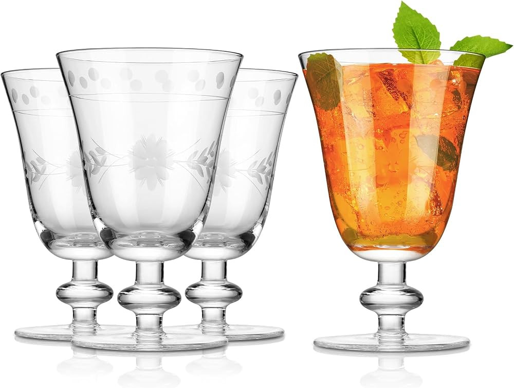 Delight Glasses, Set of 4, Unique Vintage Style Glass Set with Decorative Etching, Dishwasher Saf... | Amazon (US)