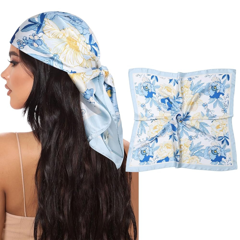 AWAYTR 27.5” Square Satin Head Scarf Hair Scarf for Women's Hair Silk Bandana for Women Silk He... | Amazon (US)
