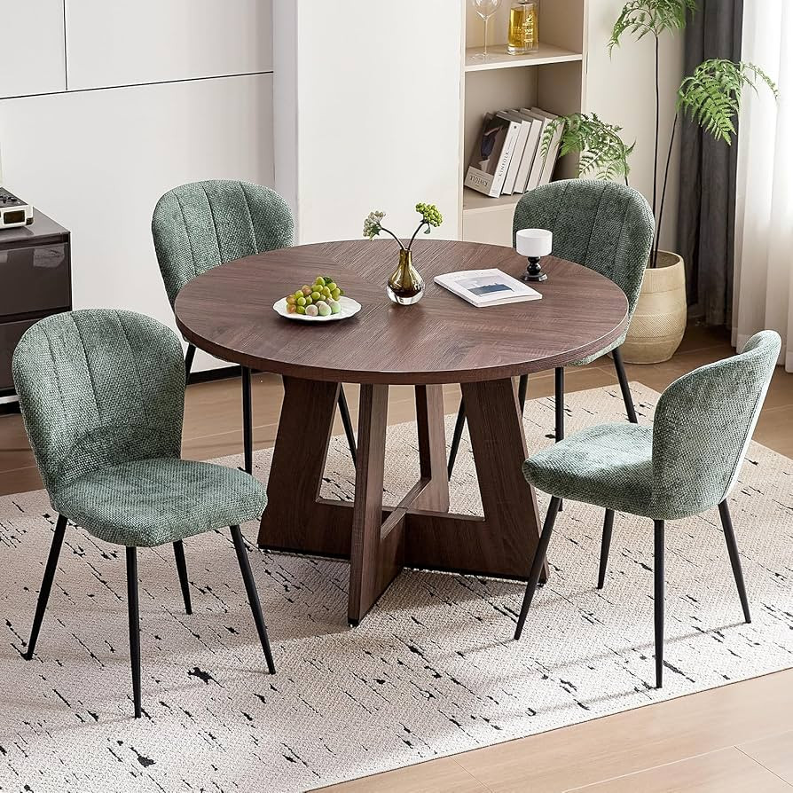 47'' Round Dining Table for 4, Farmhouse Mid Century Circle Dinner Table with Wood Fanned Base fo... | Amazon (US)