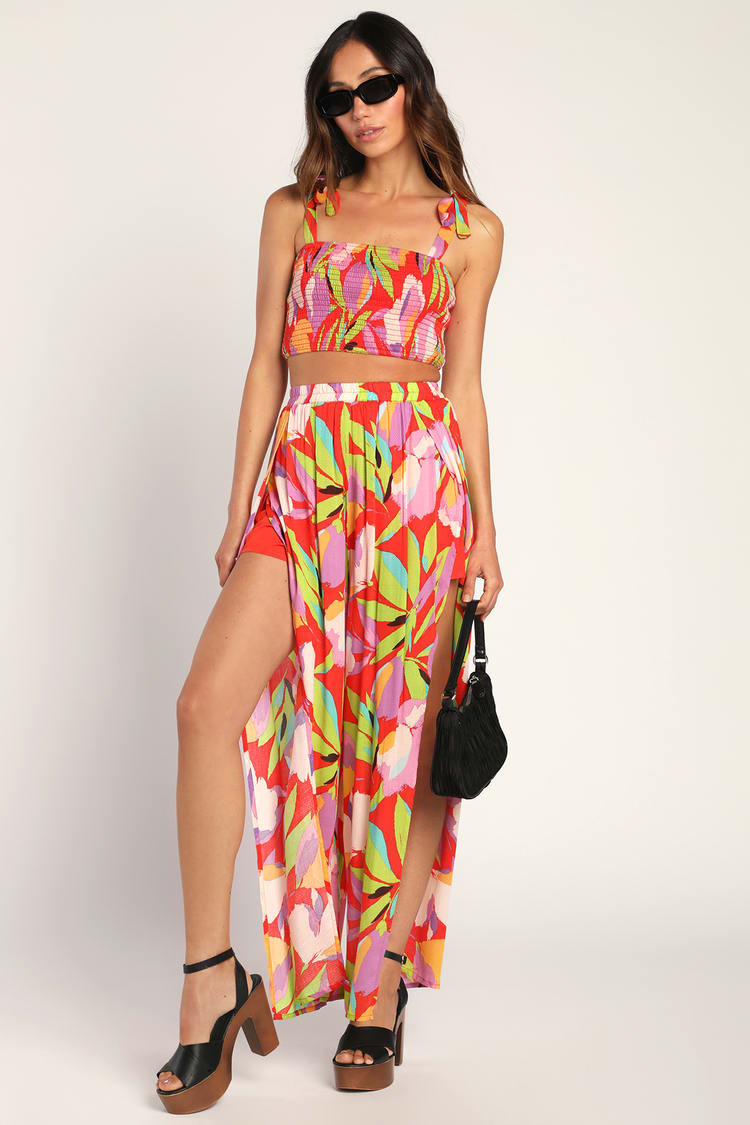 Shades of Summer Red Multi Print Flyaway Wide Leg Pants Outfits Pant Set Matching Sets Spring Looks | Lulus (US)