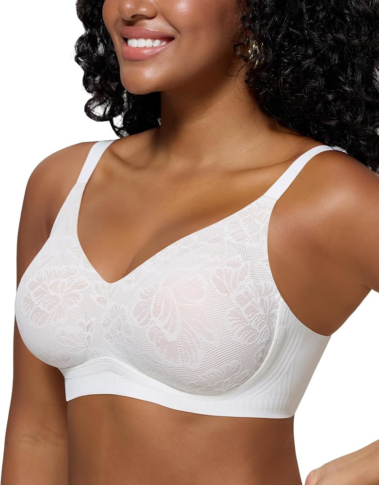 HORISUN Jelly Bras for Women No Underwire Lace Seamless Wireless V Neck Push Up No Wire Full Cove... | Amazon (US)