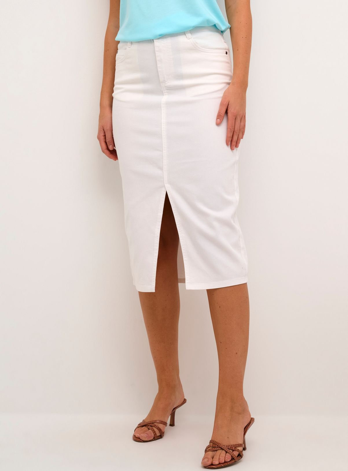KAFFE Zelina Midi Denim Pencil Skirt White | Tu Clothing