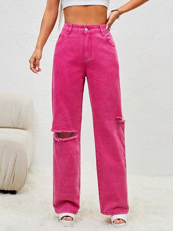 Ripped Straight Leg Jeans | SHEIN