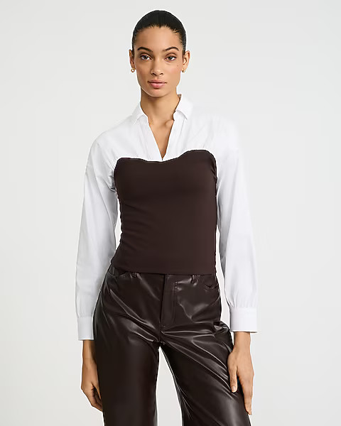 Layered Tube V-Neck Long Sleeve Top | Express