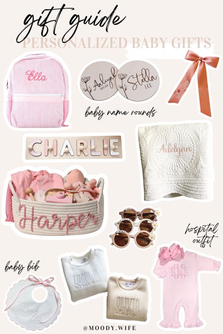 Gift guide 2023 • Personalized baby gift ideas! The best gifts for an expecting mom, a first time mom or a new baby! 💗 

#newbabygift #newmomgift #firsttimemomgift #babygiftideas #uniquebabygifts #personalizedgifts #babyshowergift #christmasgift 

baby book bag / baby name sign / baby bow / baby name puzzle / baby blanket / baby name basket / personalized sunglasses / going home from hospital outfit / embroidered baby sweatshirt / personalized baby bib

#LTKCyberWeek #LTKGiftGuide #LTKSeasonal
