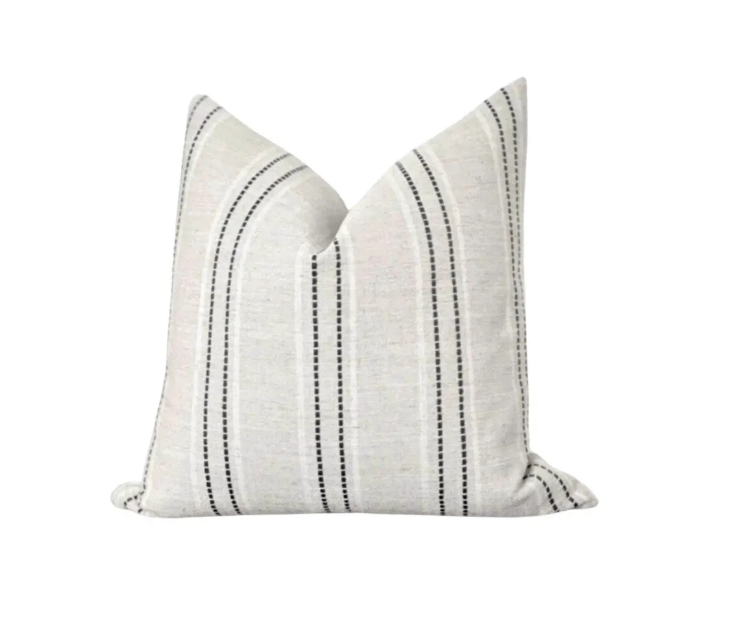 Black Stripe Pillow Cover Modern Farmhouse Throw Pillow in Charcoal Black and Beige Pillow Cover ... | Etsy (US)