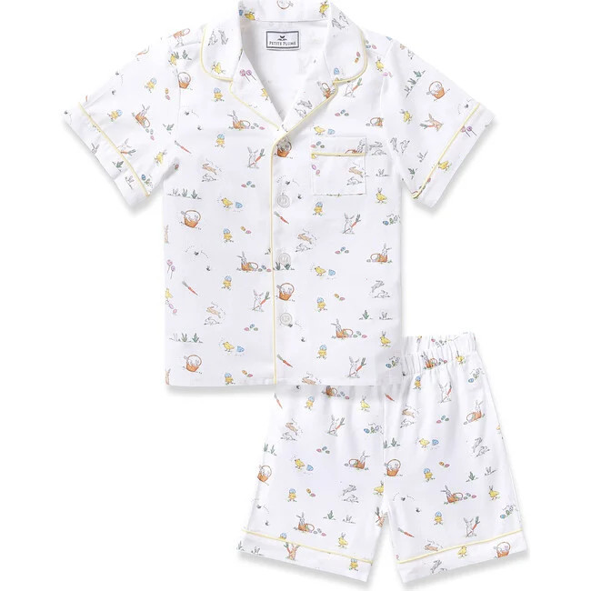 Petite Plume | Kid's Twill Short Set, Easter Frolic (White, Size 4Y) | Maisonette | Maisonette
