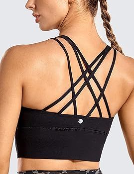 CRZ YOGA Women's Strappy Longline Sports Bras - Wirefree Padded Medium Impact Workout Crop Tank T... | Amazon (US)