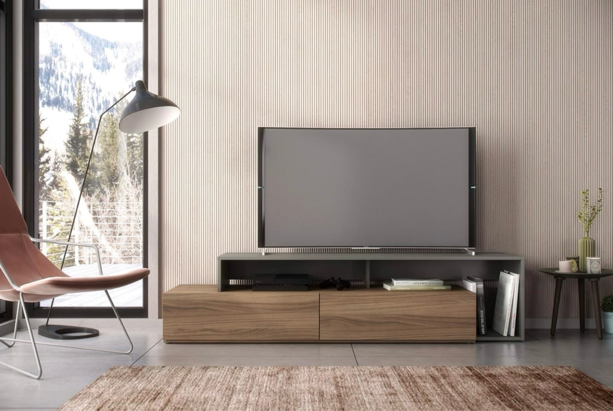 Nexera 72-Inch Tv Stand with 2 Drawers, Brown, 72-Inch