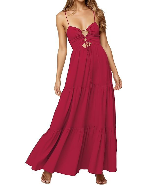 Womens Summer Floral Spaghetti Strap Backless Low Cut Smocked Milkmaid Flowy Beach Sundresses | Amazon (US)