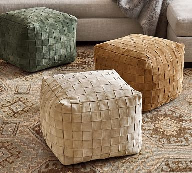 Suede Basketweave Pouf | Pottery Barn (US)