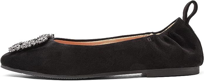 Linea Paolo - Mina - Womens Ruched Suede Ballet Flat with Jeweled Buckle Ornament | Amazon (US)