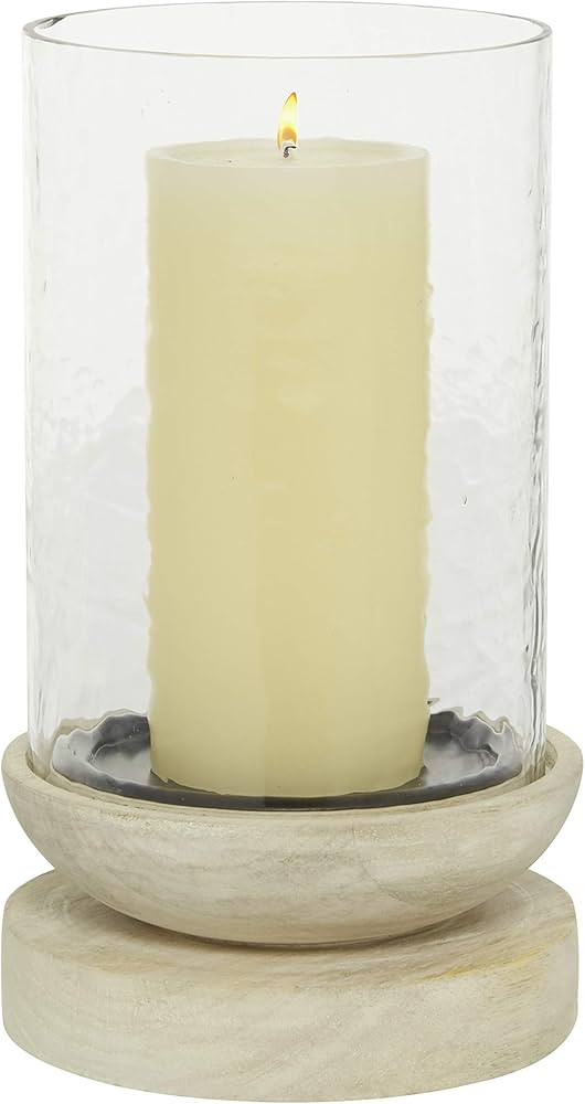 Deco 79 Wood Solid Hurricane Lamp, 6" x 6" x 10", Cream | Amazon (US)