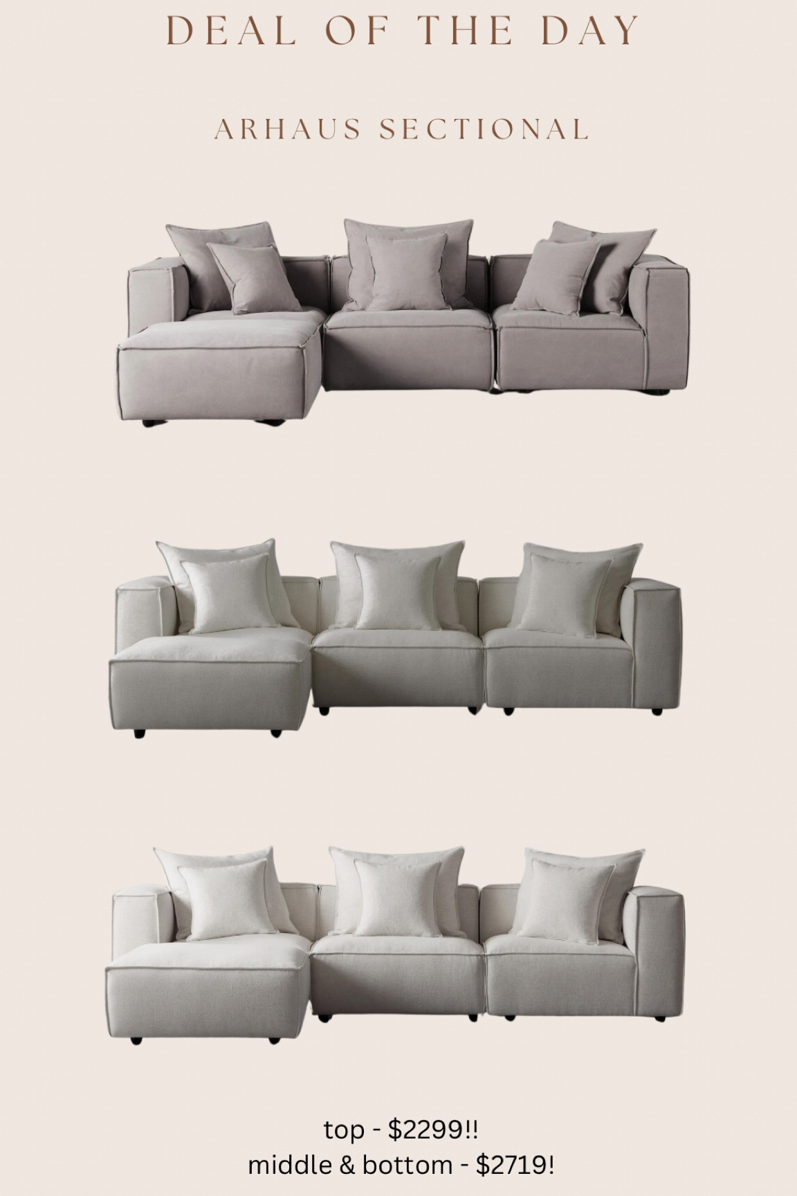 The sale that I bought my arhaus sectional with is back!!! This sale hasn’t been back for 5 months! 

I have the middle color (nomad stone) & it’s the prettiest color. It’s comfortable, I love the thick sides & back, and the look is amazing! Stains come out so well with the fabric too. My kids have gotten ketchup, suckers, paint, etc on it & I haven’t found a stain I couldn’t get out 🙌🏻My husband is super picky on couches & he said I did a good job picking this one out 🤣

#LTKsalealert #LTKstyletip #LTKhome