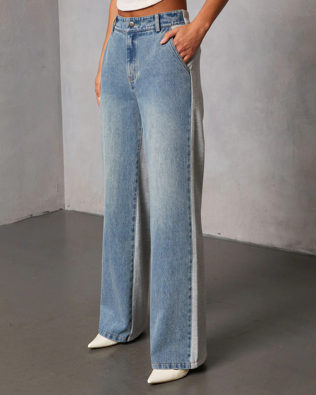 Romanah Rigid Denim Combo Sweatpants | VICI