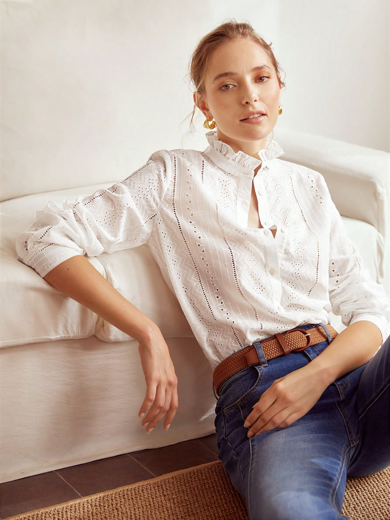 MOTF MOTF X Nour PREMIUM Gola Franzida Schiffy Blusa | SHEIN