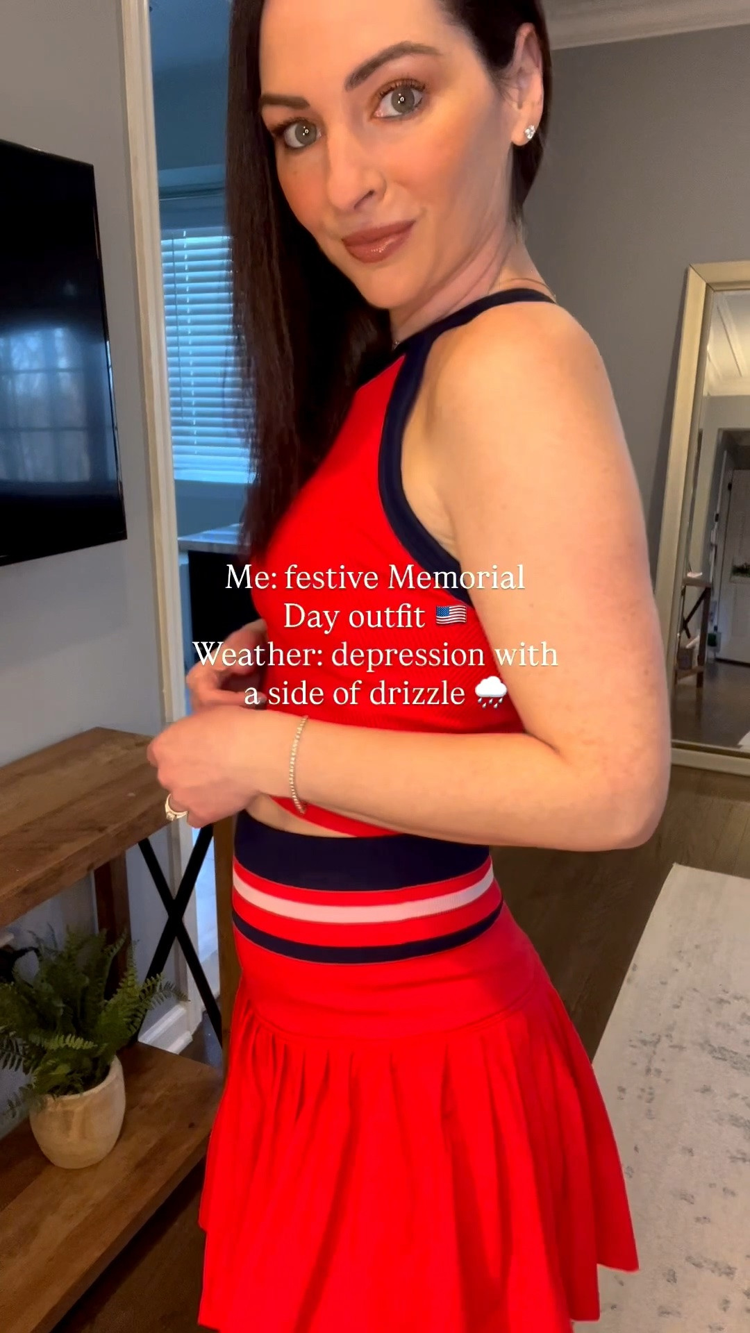 POV: you planned the cutest red, white & blue moment and Mother Nature said absolutely not 🌧️☁️
 But if I’m going to celebrate summer from inside my house, at least I’m doing it in a cute matching athletic set ❤️💙 Linking this patriotic outfit because she deserved better weather than this 😂 

@amazonfindsandfashion 

#LTKStyle #MemorialDayOutfit #AthleisureStyle #MatchingSet #amazonset #amazonathleisure #amazontennisoutfit #amazontennisskirt #tennisoutfit

#LTKmomlife #LTKActive #LTKPetite