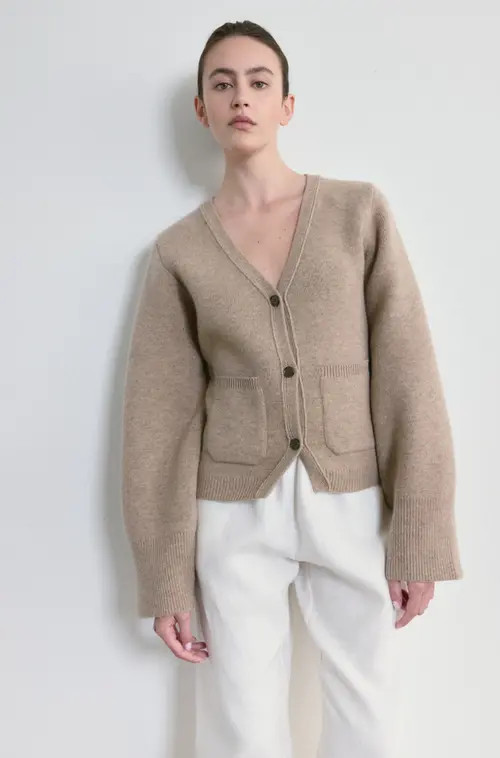Almina Concept V Neck Cardigan in Oatmeal at Nordstrom, Size Medium | Nordstrom