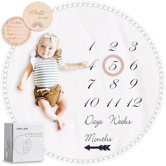 Baby Milestone Monthly Blanket with Double-Sided Milestone Cards and Circle Ring Play Mat Large(4... | Amazon (US)