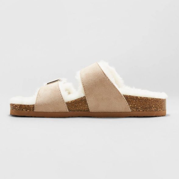 Women's Mad Love Keava Faux Fur Lined Footbed Sandals - Taupe | Target
