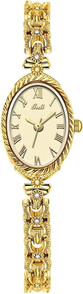 CARLIEN Fashion Vintage Gold Oval Quartz Watches for Women - Alloy Steel Band Slim Bracelet - Rom... | Amazon (US)