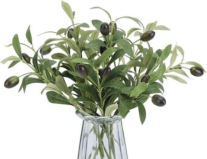 Erlandens 10pcs Faux Olive Leaves Stems 10” Tall Artificial Plants Olive Tree Branches for Smal... | Amazon (US)